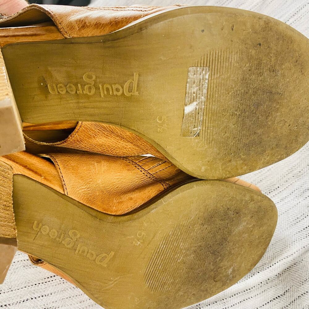 Paul Green Tan Leather Laser‎ Cut Open Toe Heeled Ankle Booties Size 5.5 - Picture 9 of 10